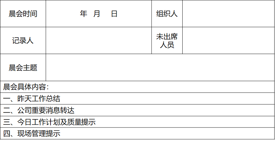 精益生產車間班前會記錄表